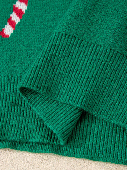 Sarah Express Women's Christmas Candy Cane Holiday Drop Shoulder Sweater