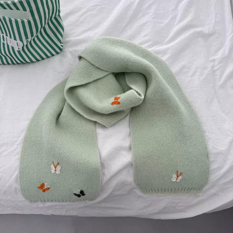 Sarah Express Women's Butterfly Embroidered Knitted Scarf - Soft Polyester Winter Wrap