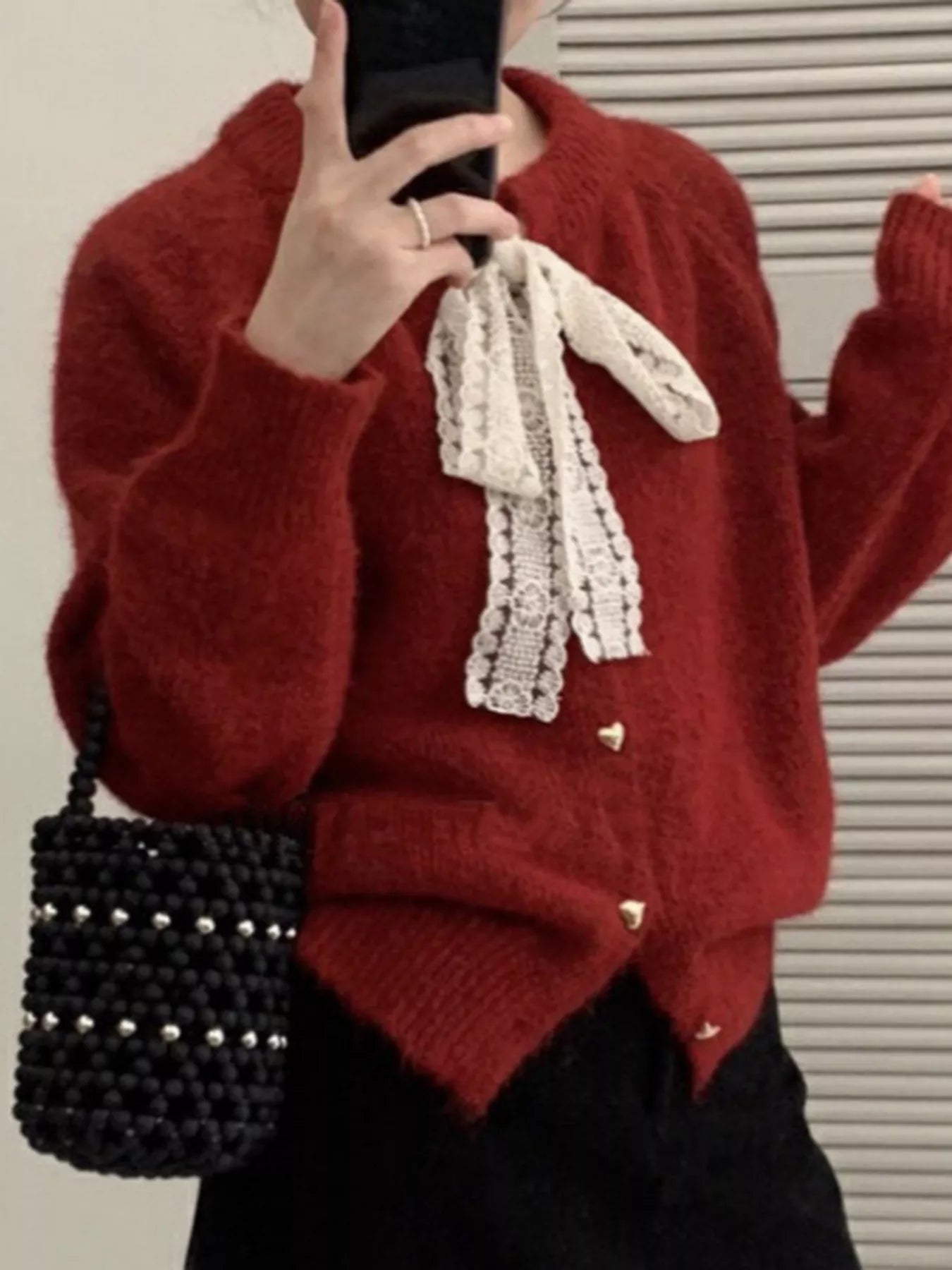 Sarah Express Women's Lace Bowknot Knit Cardigan