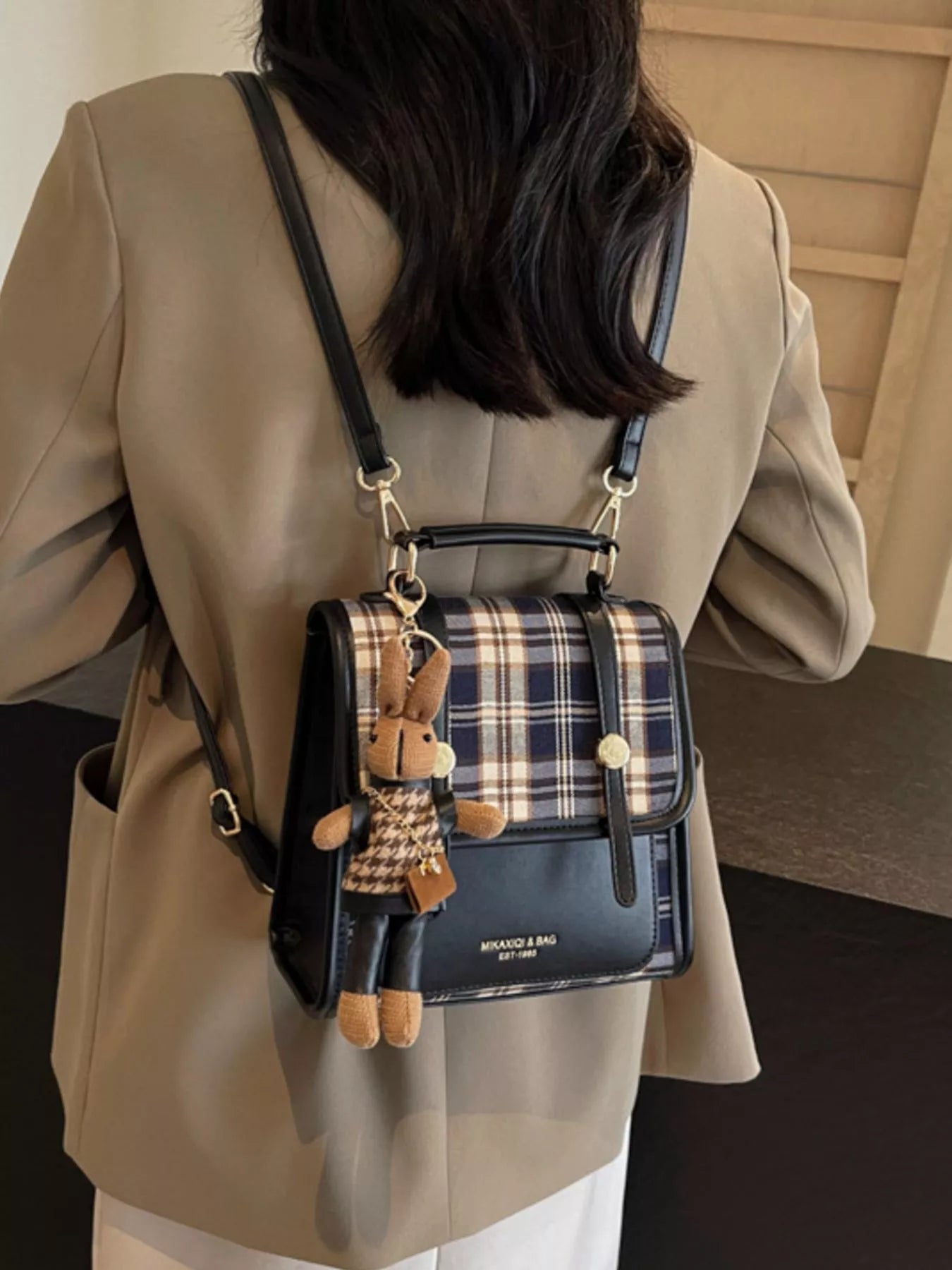 Sarah Express Women's Plaid Pattern Mini Backpack Bag