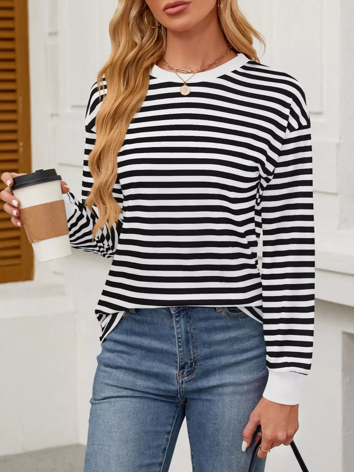 Sarah Express Women's Striped Long Sleeve Casual T-Shirt