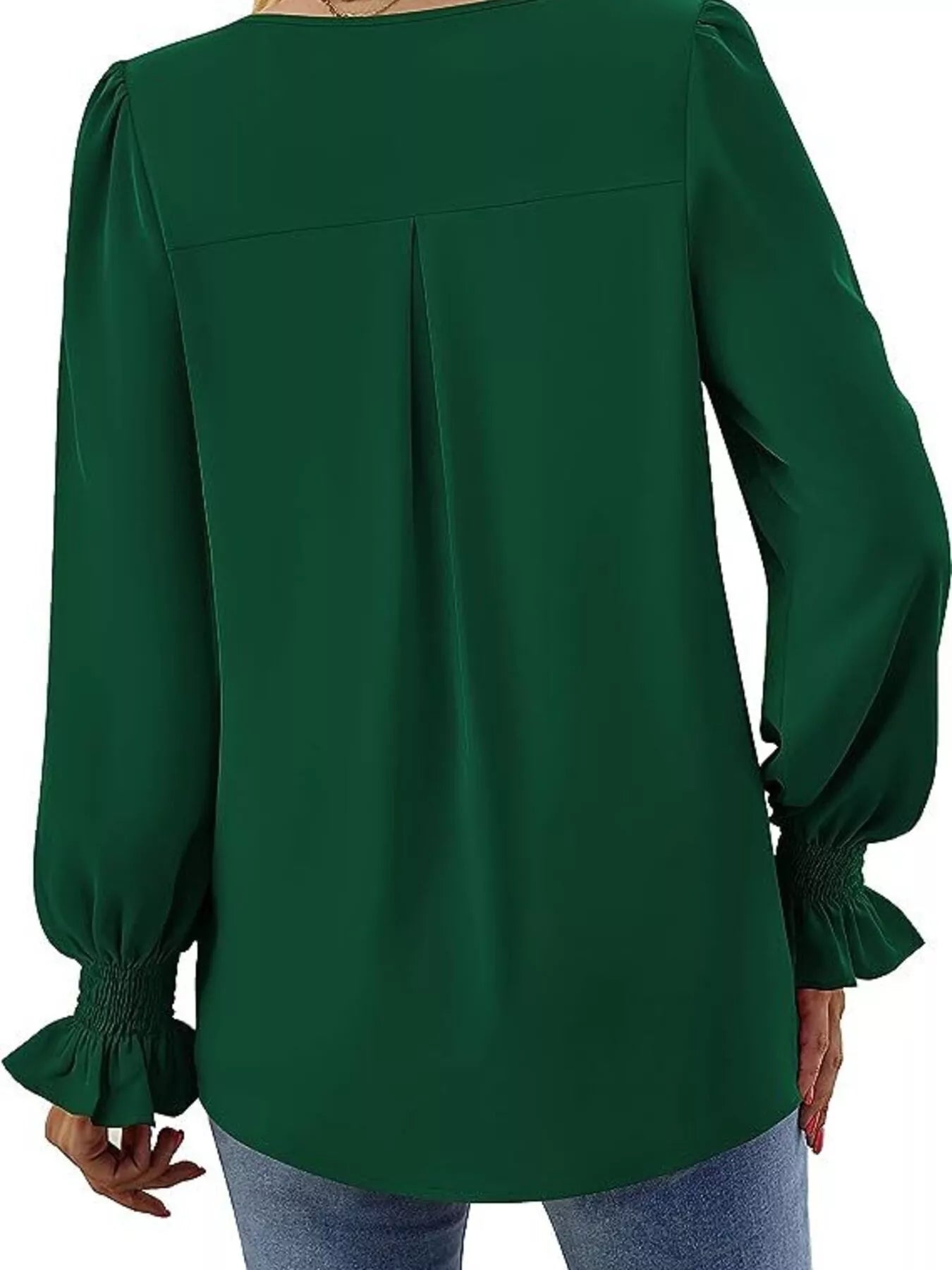 Sarah Express Women's V-Neck Long Sleeve Ruffle Cuff Blouse