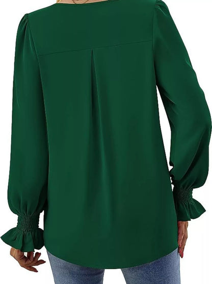 Sarah Express Women's V-Neck Long Sleeve Ruffle Cuff Blouse