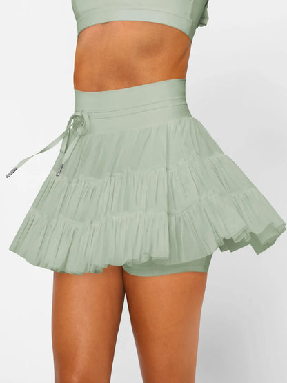 Sarah Express Women's Ruched Mini Skort with Pockets Light Green