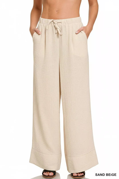 Sarah Express Women's Woven Airflow Drawstring Pants