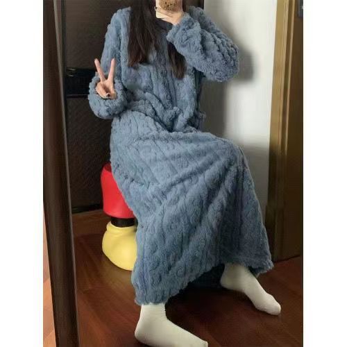 Sarah Express Women's Coral Fleece Nightgown - Long Sleeve Winter Sleep Dress with Pockets - Warm Loungewear