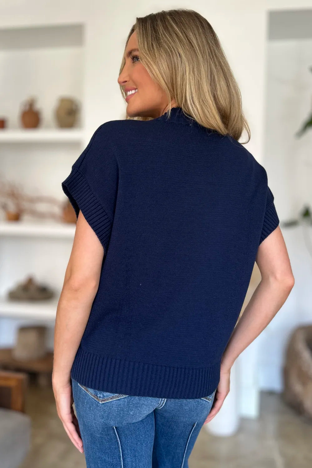 Sarah Express Women’s Plus Size Short Sleeve Mock Neck Viscose Sweater
