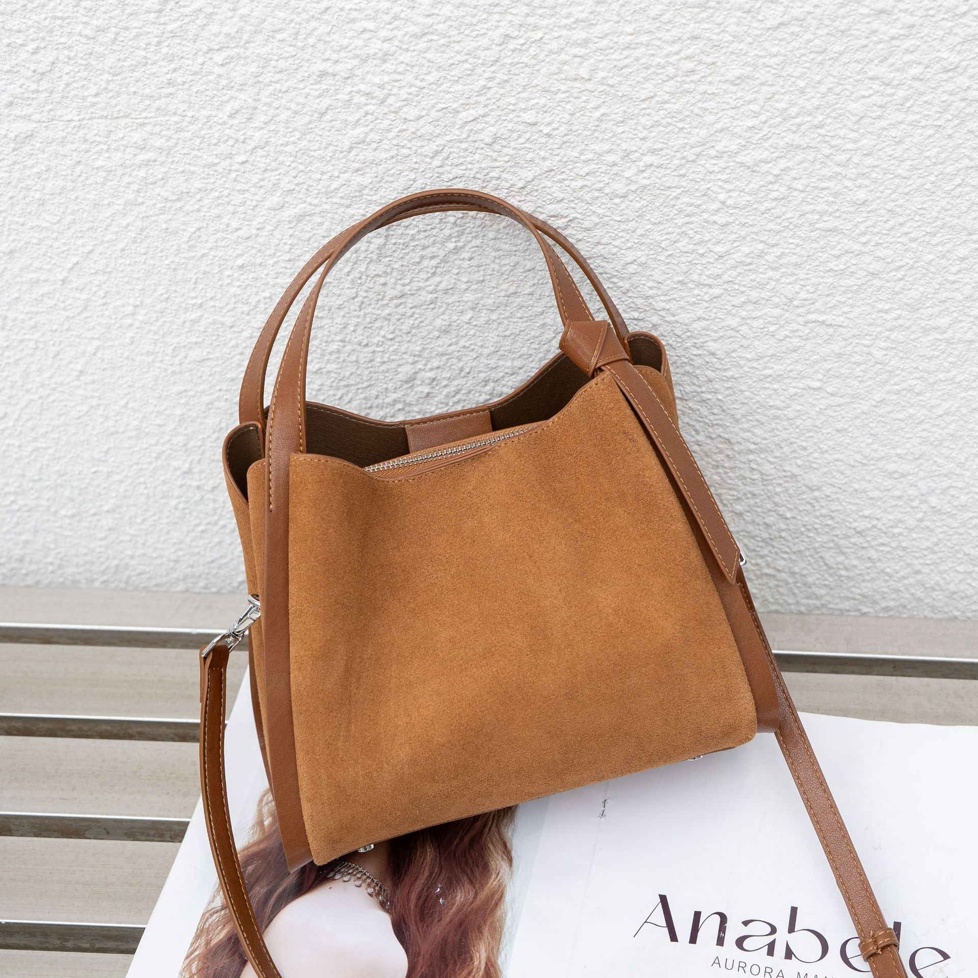 Sarah Express Women's Frosted Genuine Leather Bucket Bag | Crossbody Shoulder Bag Sugar Brown 23X14.5X20cm