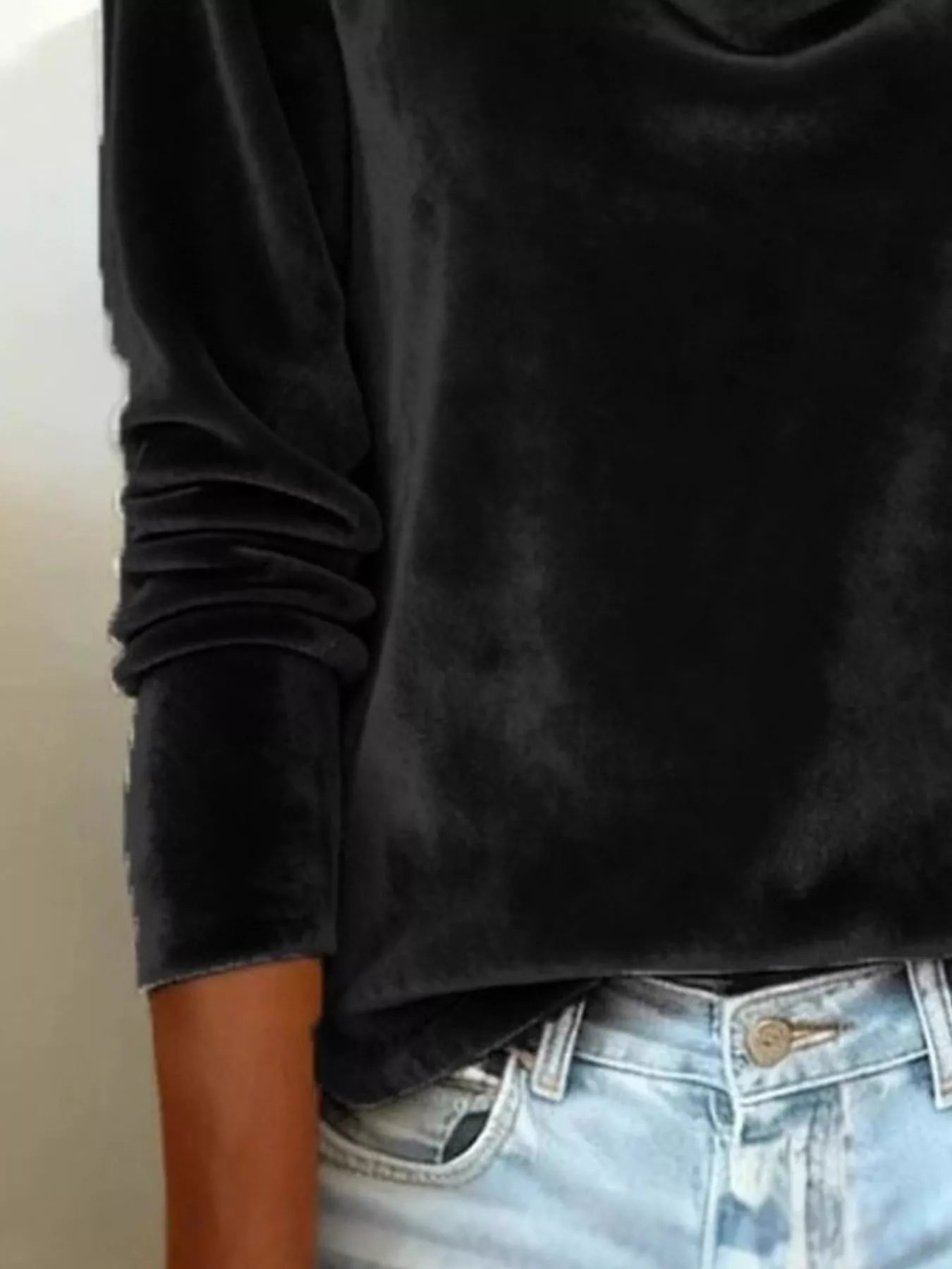 Sarah Express Women's Velvet Cowl Neck Long Sleeve T-Shirt