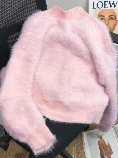 Sarah Express Women's Fuzzy Bow Button Up Cardigan - Cozy Knit Sweater