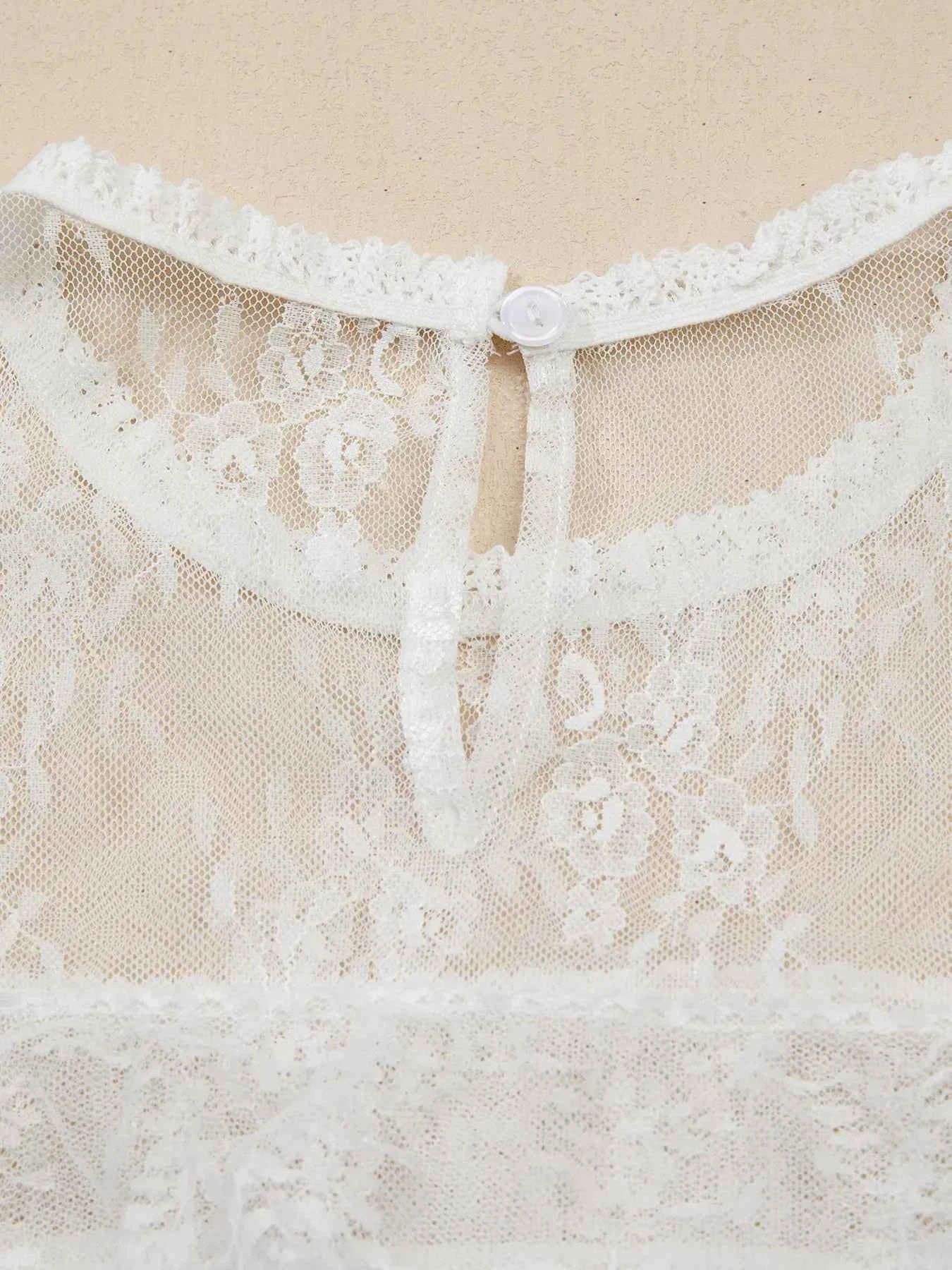 Sarah Express Women's Sheer Floral Lace Ruffle Tiered Blouse Set - 2 Piece