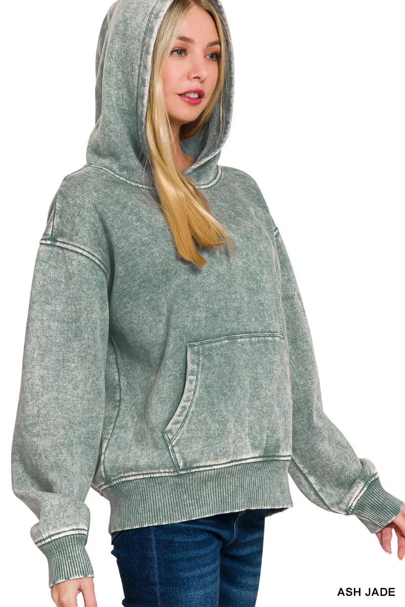 Sarah Express Women's Fleece Acid Wash Kangaroo Pocket Hoodie