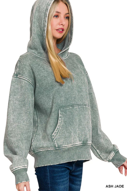 Sarah Express Women's Fleece Acid Wash Kangaroo Pocket Hoodie