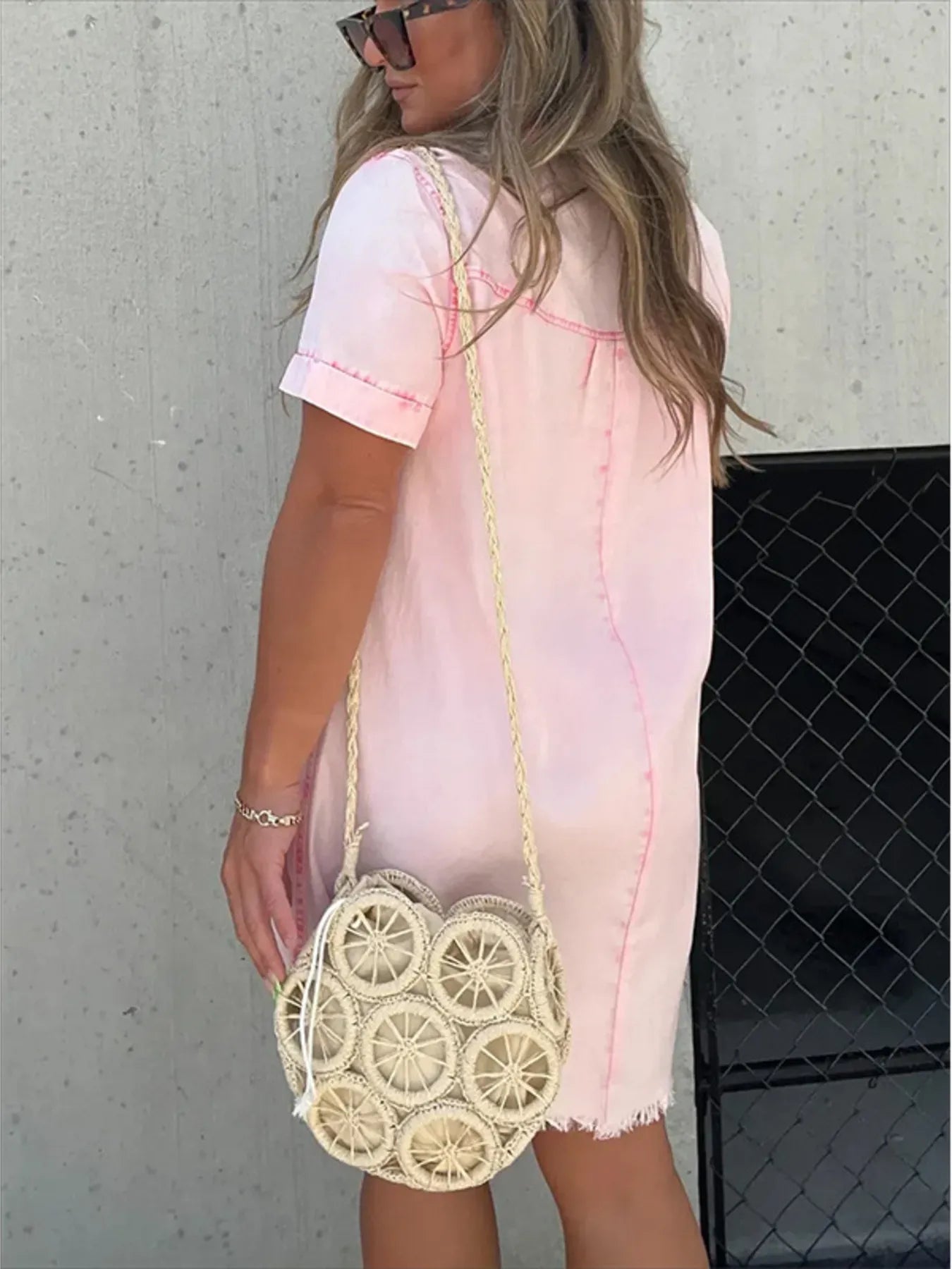 Sarah Express Women's Raw Hem Short Sleeve Denim Dress Plus Size