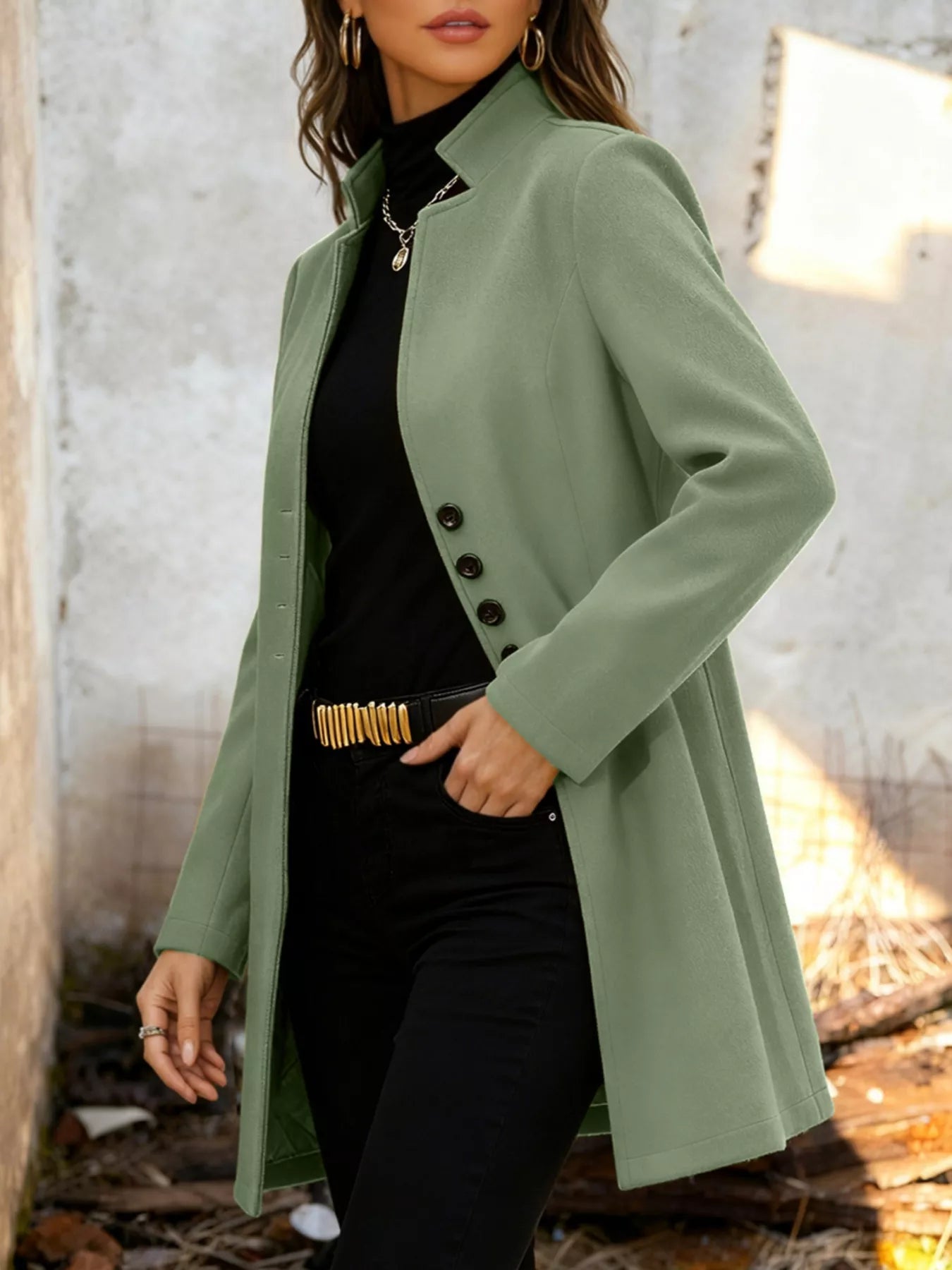 Sarah Express Women's Longline Button-Down Shirt Jacket with Pockets