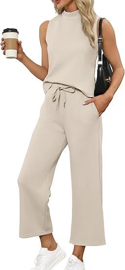 Sarah Express Women's Sleeveless Top Wide Leg Cropped Pants Two-Piece Set Matching Outfit