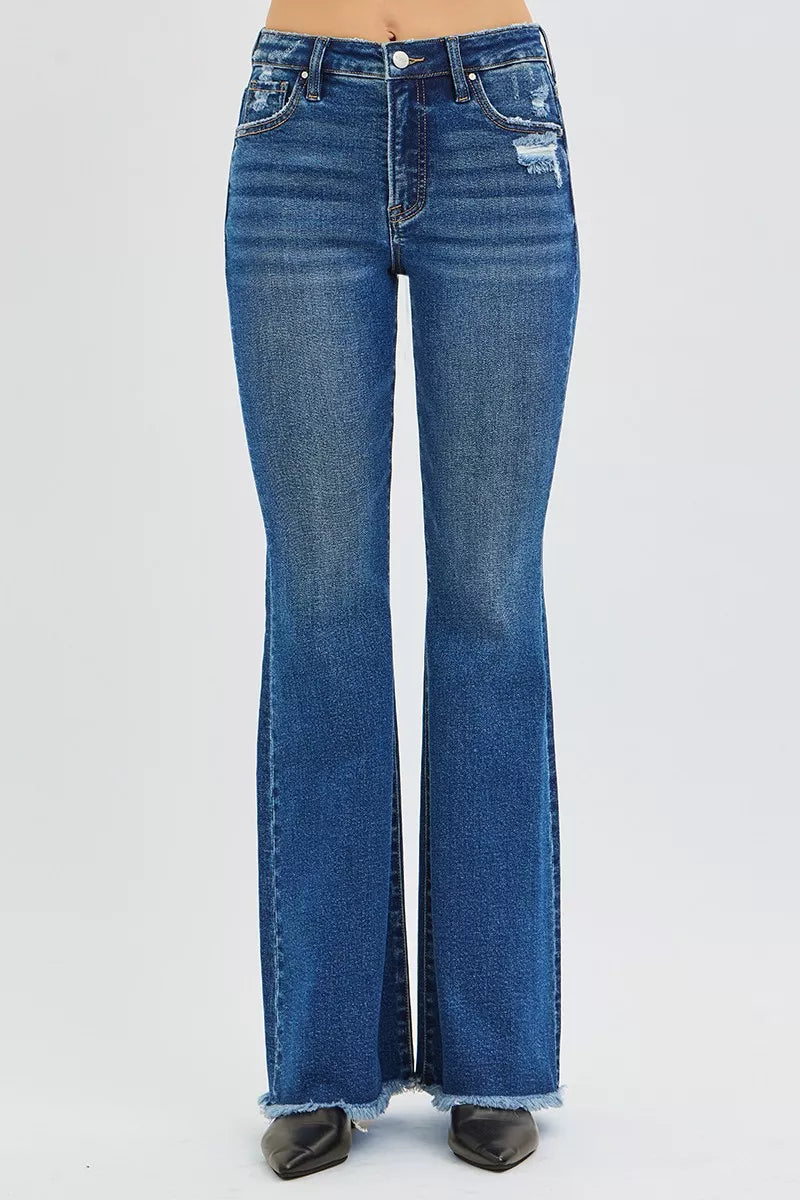 Sarah Express Women's High Rise Flare Jeans - Retro 70s Style Denim