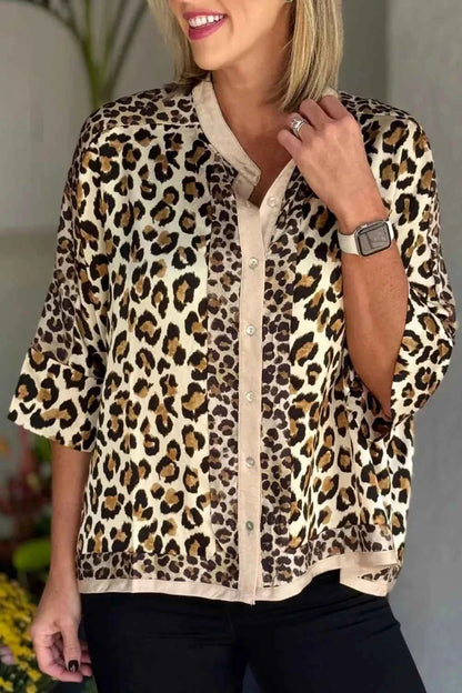 Sarah Express Women's Leopard Print Button-Down Shirt - Long Sleeve Viscose Blouse Leopard