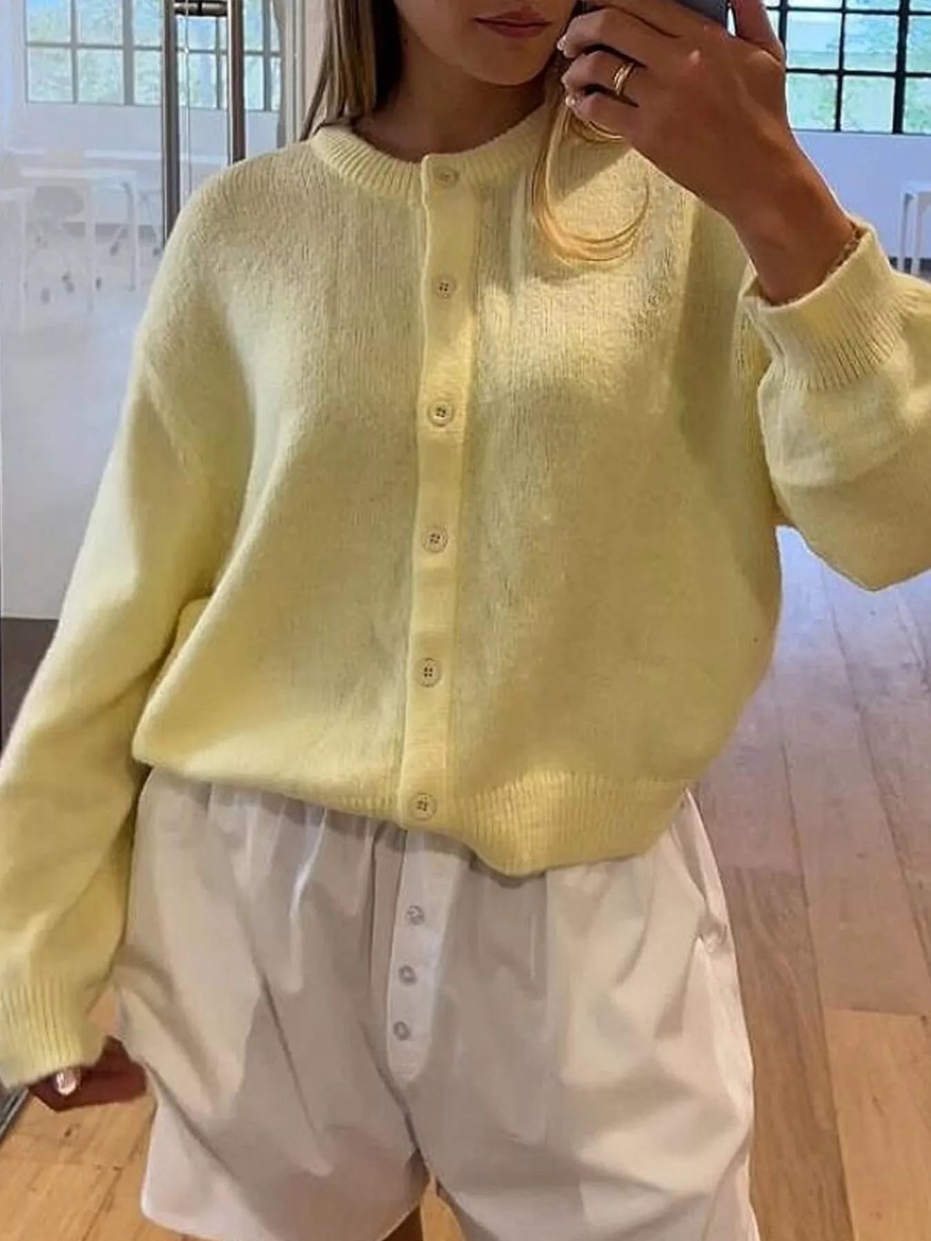 Sarah Express Women's Button-Down Knit Cardigan Yellow