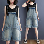 Sarah Express Women's Denim Overalls with Adjustable Suspenders Casual Jumpsuit Romper