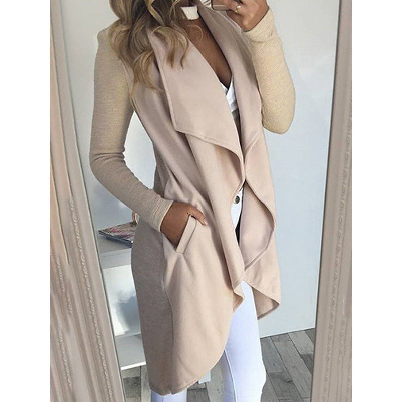 Sarah Express Women's Plus Size Polo Collar Long Trench Coat Slim Fit