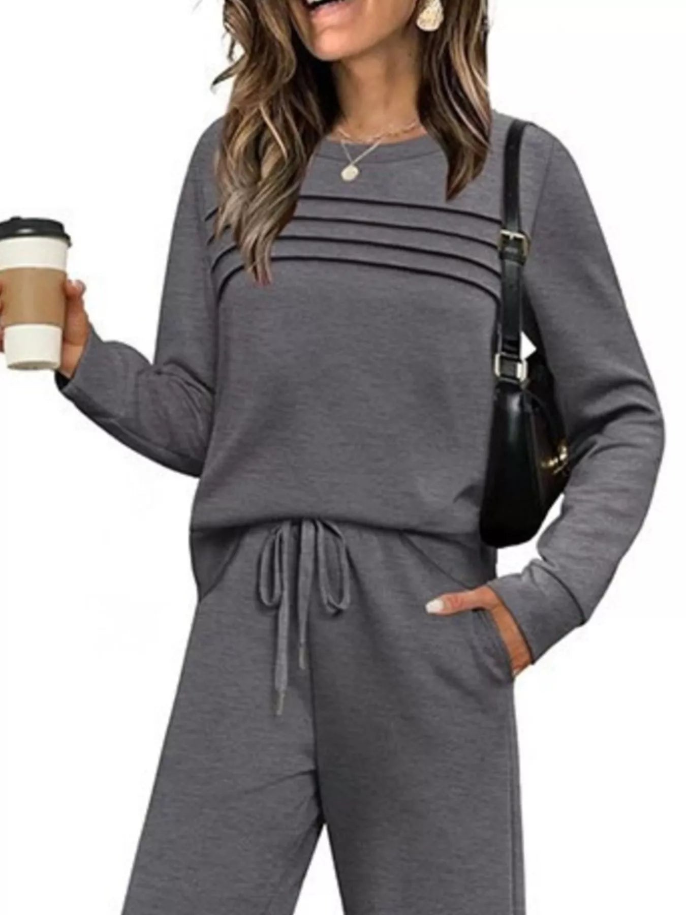 Sarah Express Women's Long Sleeve Round Neck Top and Pants Set