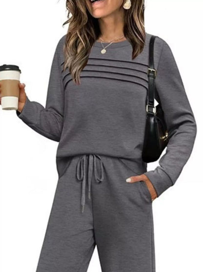 Sarah Express Women's Long Sleeve Round Neck Top and Pants Set