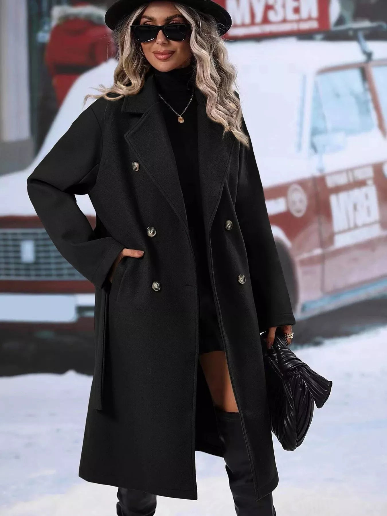 Sarah Express Women's Double-Breasted Lapel Collar Overcoat