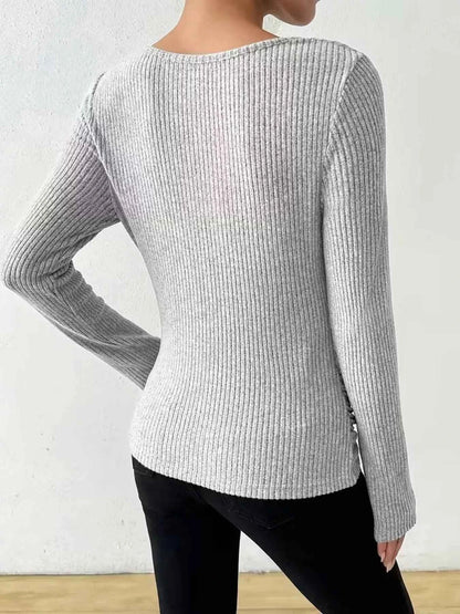 Sarah Express Women's Cowl Neck Ribbed Long Sleeve Sweater - Ruched Pullover Top