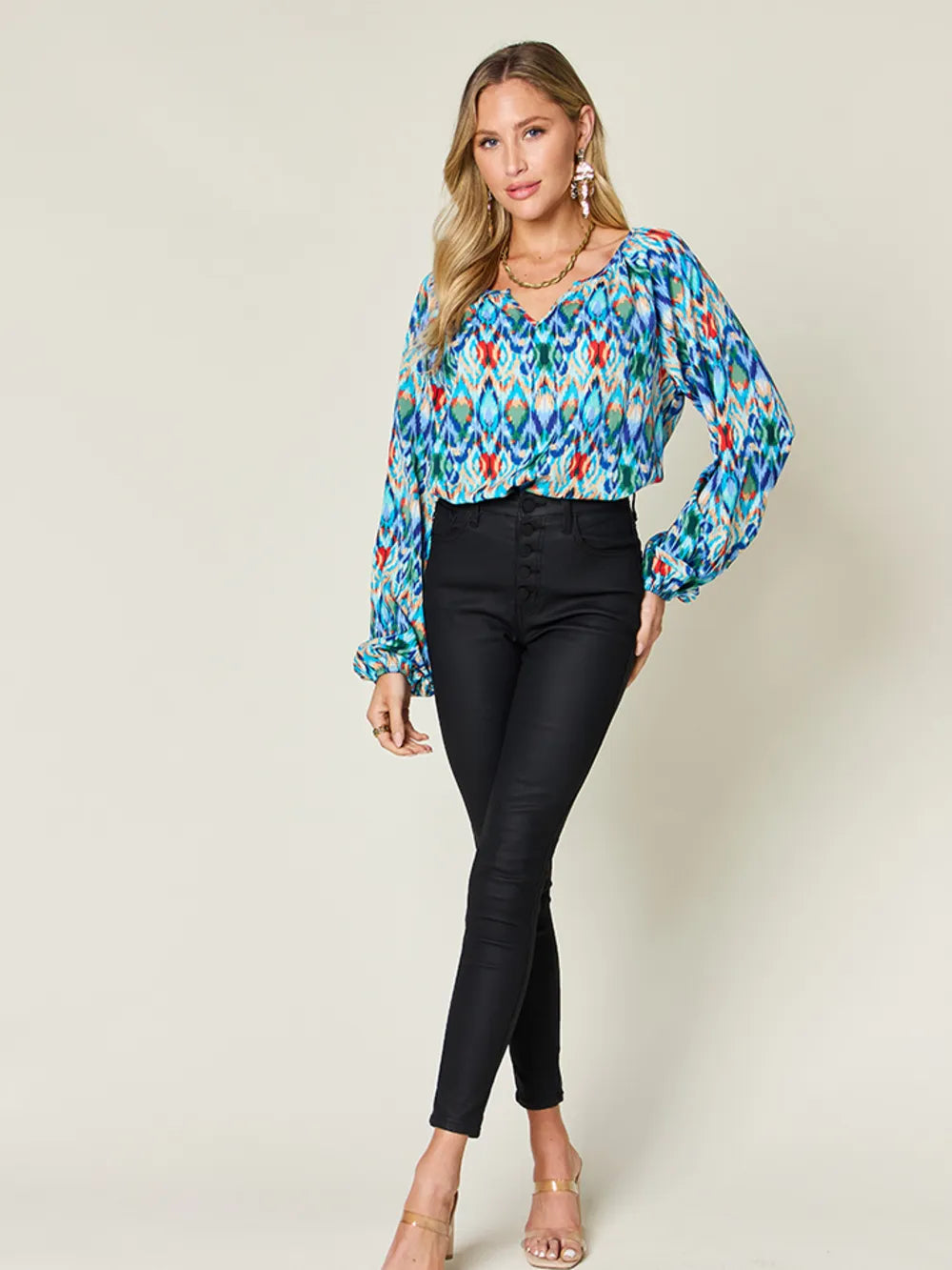 Sarah Express Women's Printed Balloon Sleeve Blouse