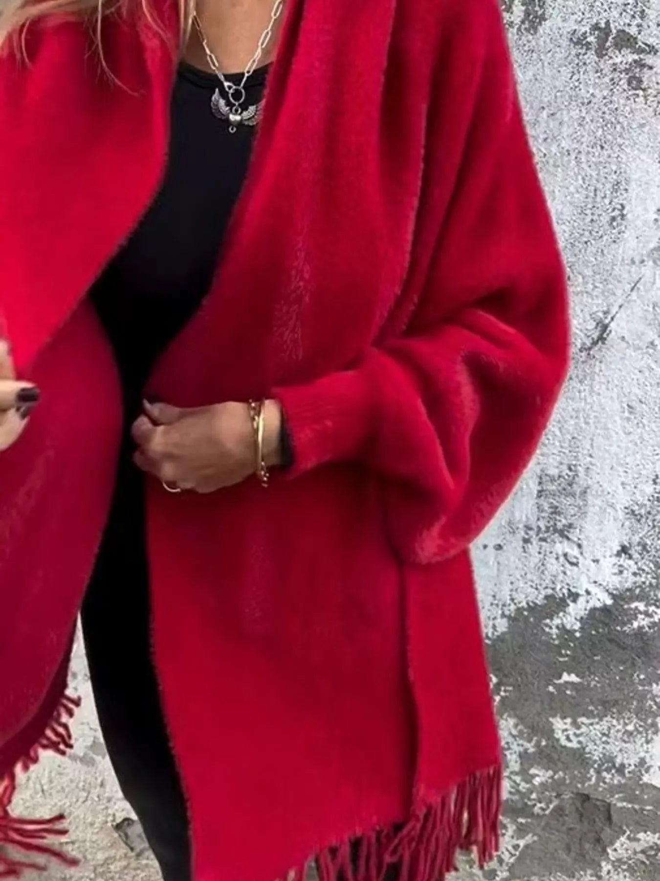 Sarah Express Women's Fringe Open Front Cardigan Plus Size Red