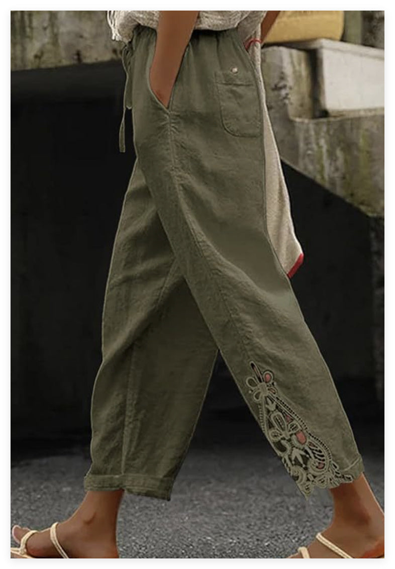Sarah Express Women's Mid-Rise Straight Leg Baggy Trousers Casual Pants