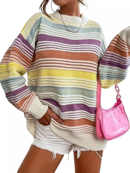 Sarah Express Women's Striped Knit Long Sleeve Sweater Multicolor