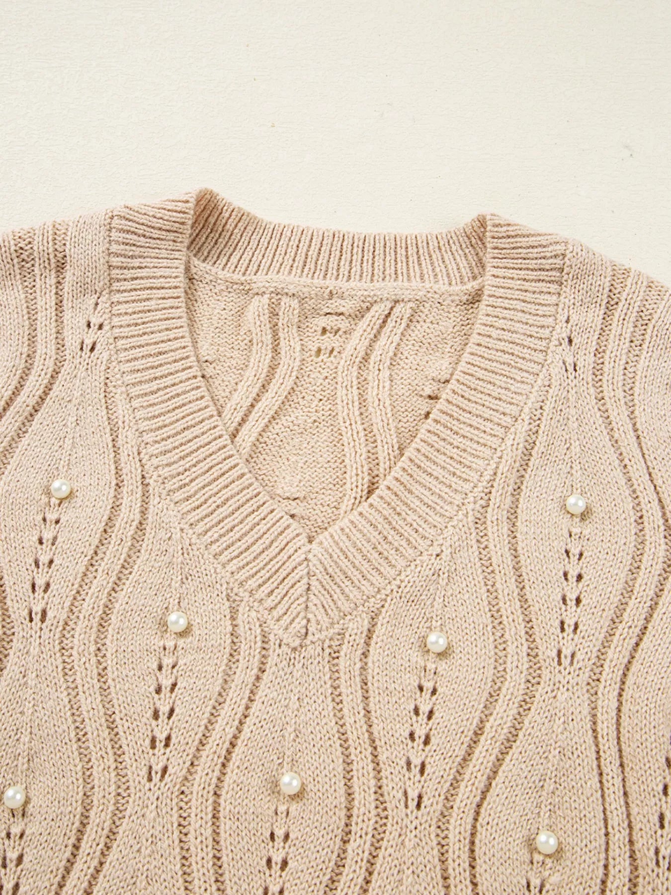 Sarah Express Women's Pearl-Embellished V-Neck Pullover Sweater