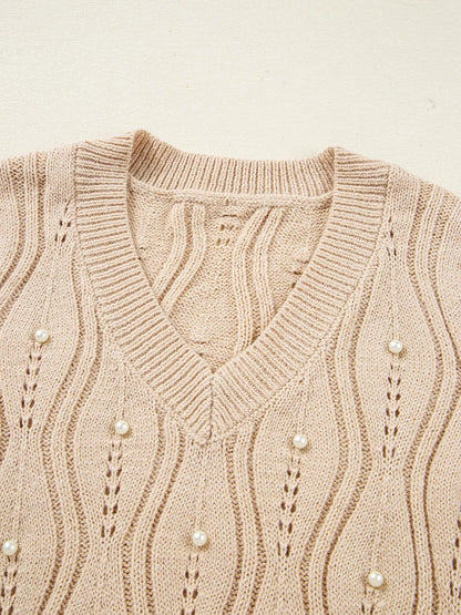 Sarah Express Women's Pearl-Embellished V-Neck Pullover Sweater