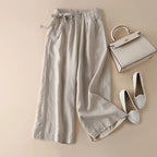 Sarah Express High Waist Lace-Up Cropped Pants Women's Elastic Waist Retro Cotton Casual Bottoms