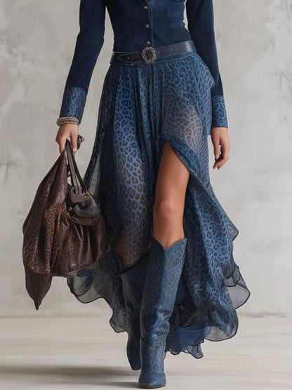 Sarah Express Women's Leopard Print Button Front Maxi Dress with Pockets and Slit