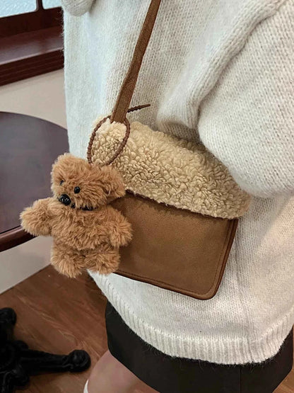 Sarah Express Women's Teddy Bear Charm Plush Crossbody Bag - Mini Suede Shoulder Bag