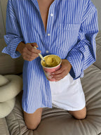 Sarah Express Women's Oversized Striped Button-Down Shirt