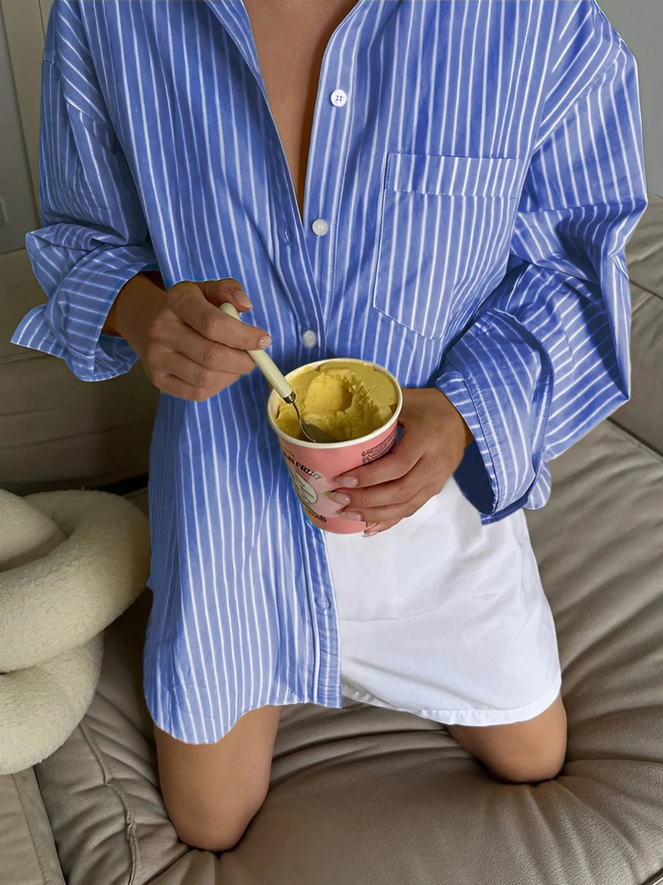 Sarah Express Women's Oversized Striped Button-Down Shirt