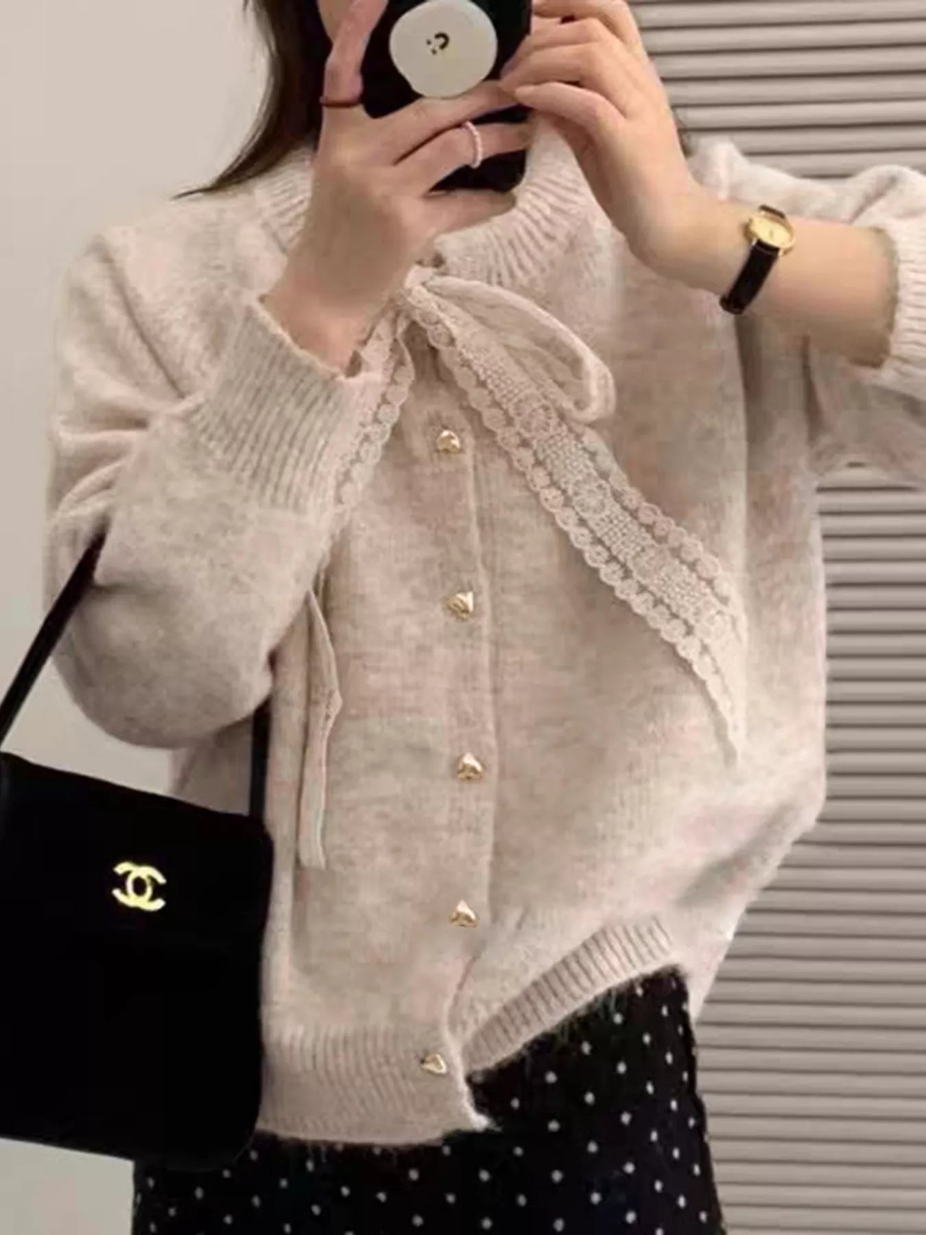 Sarah Express Women's Lace Bowknot Knit Cardigan