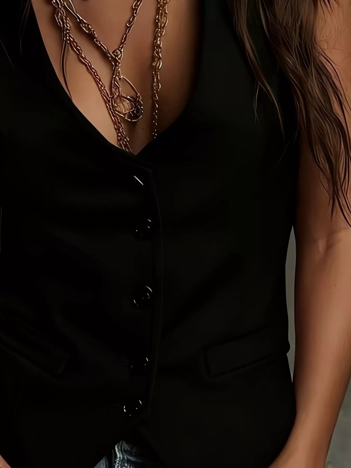 Sarah Express Women's Velvet Button-Down Vest Coat