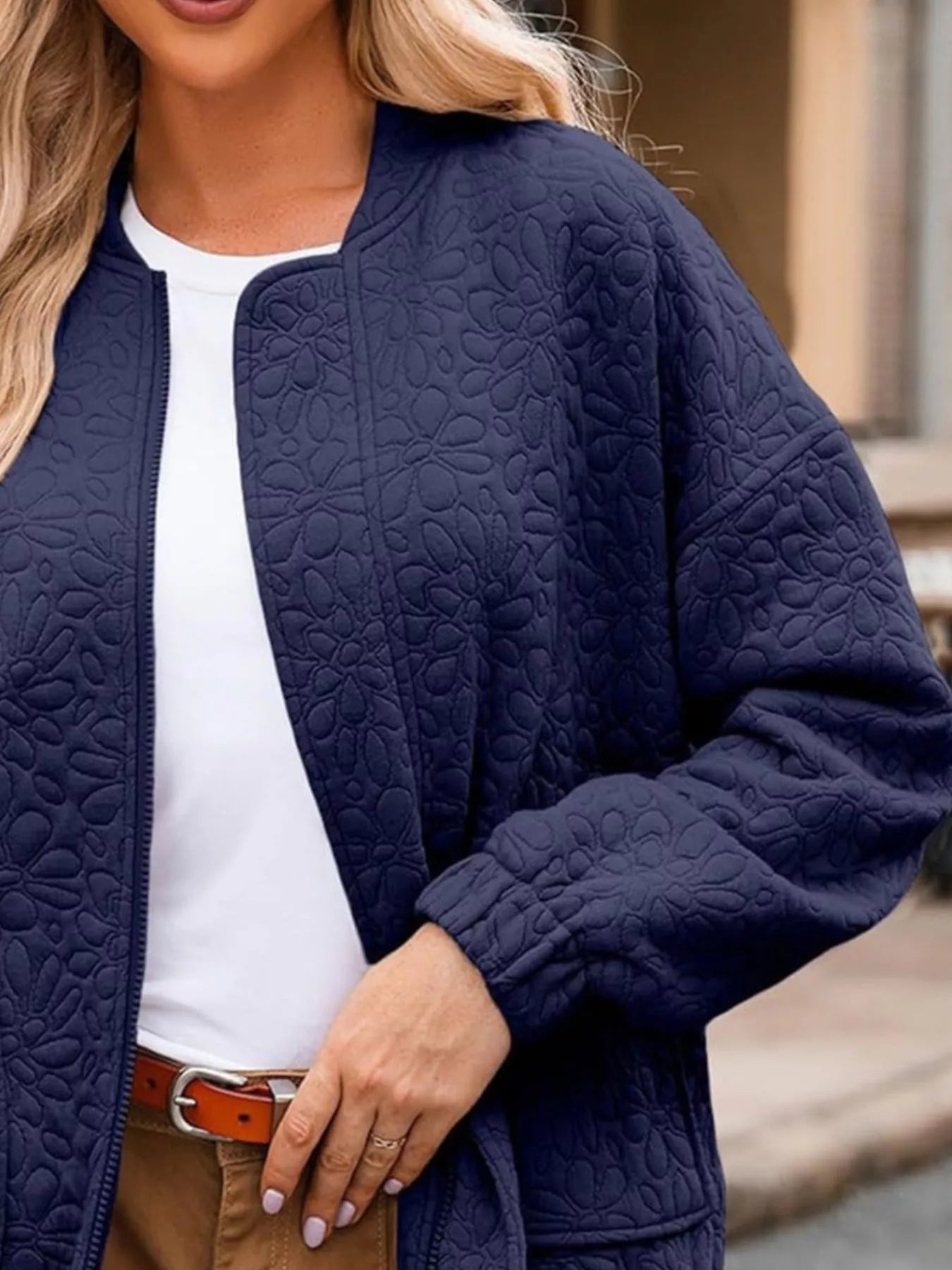 Sarah Express Women's Floral Quilted Zip Up Jacket Plus Size