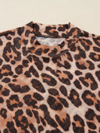 Sarah Express Women's Leopard Mock Neck Long Sleeve Mesh Top
