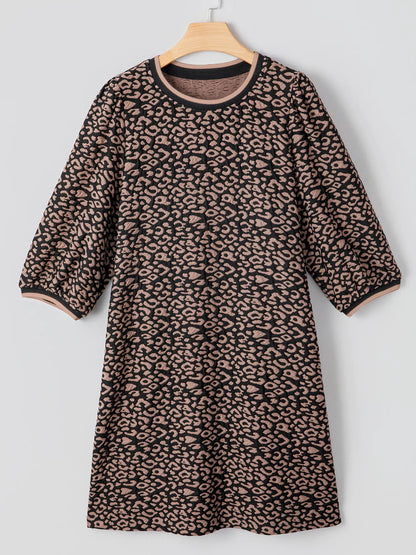 Sarah Express Women's Leopard Print Bubble Sleeve Shift Mini Dress