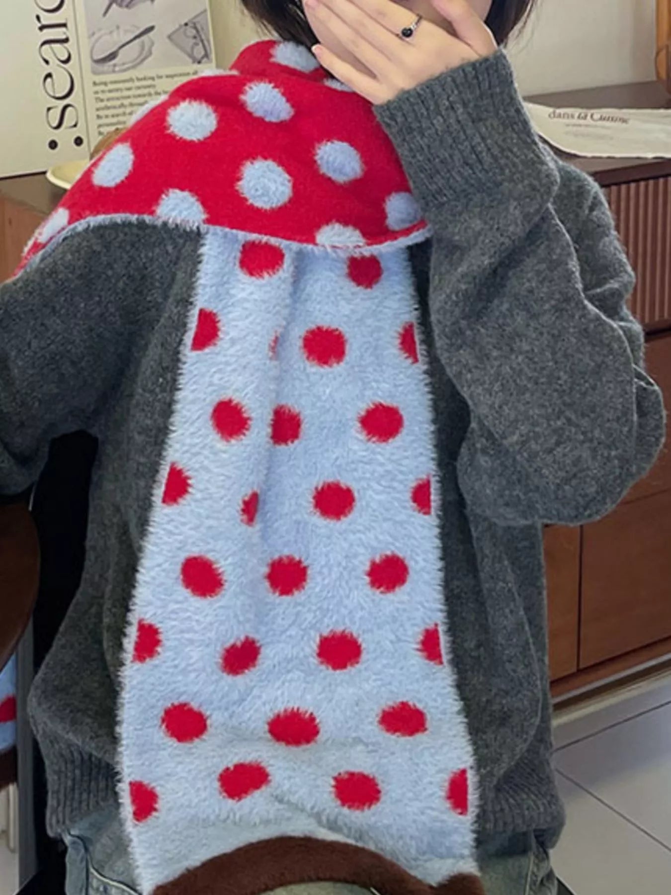 Sarah Express Women's Fuzzy Polka Dot Scarf