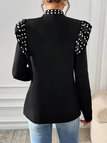 Trendsi Women's Pearl Embellished Shoulder Zip Up Jacket