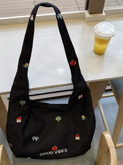 Sarah Express Women's Embroidered Denim Crossbody Bag