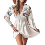 Sarah Express Women's Embroidered V-Neck Casual Maxi Dress Mid Waist Regular Sleeve