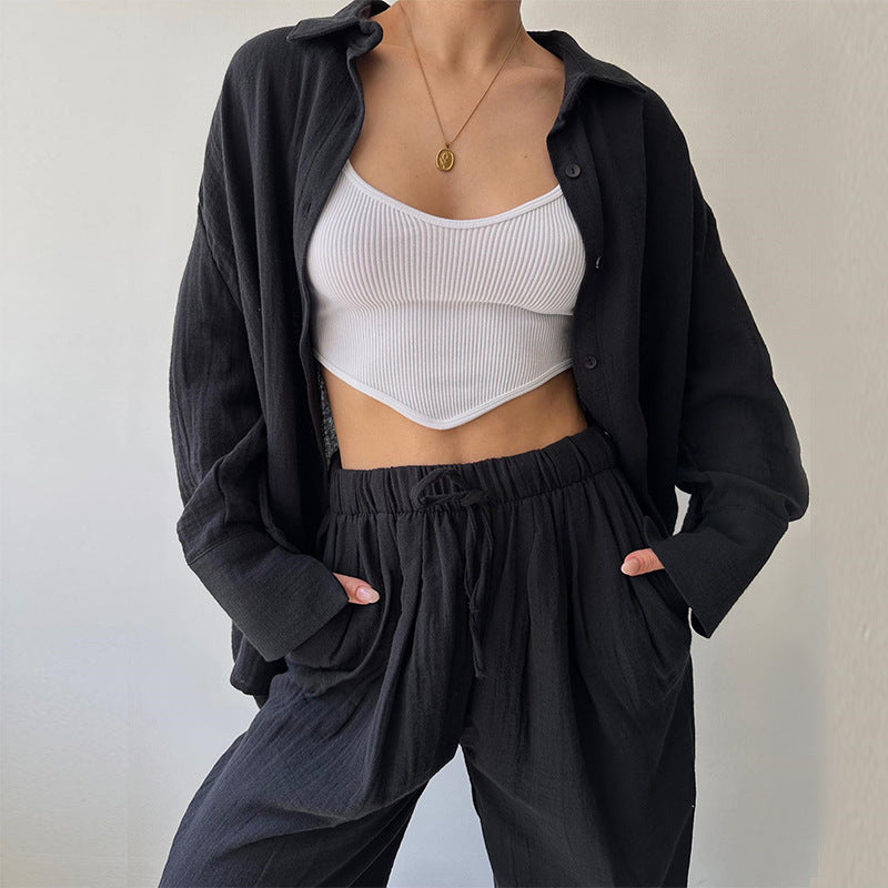 Sarah Express Two Piece Matching Set Lapel Shirt Trousers Suit Women's Long Sleeve Casual Workwear